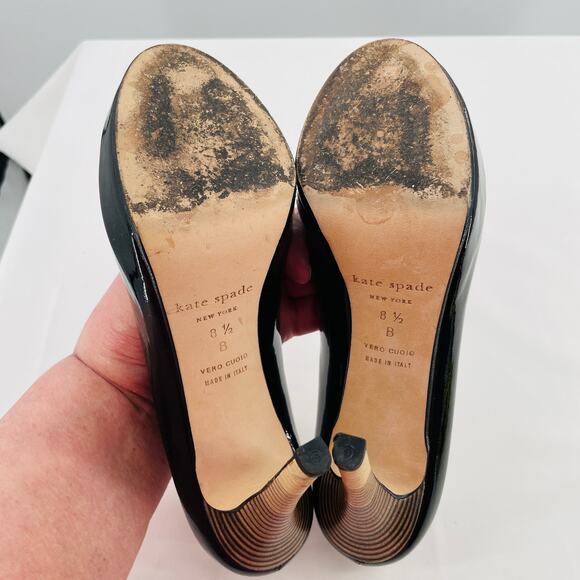 Kate Spade Black Patent Leather Classic Platform Party Sexy Stiletto Heel 8.5 - Picture 9 of 13